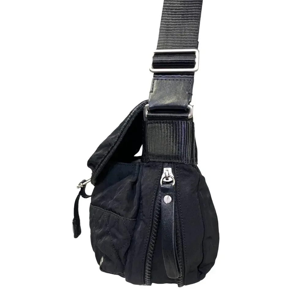 CHANEL Sport Line Black Quilted Nylon Messenger Crossbody Buckle Flap Bag